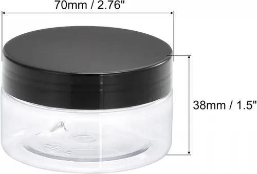 Vista 2 de uxcell Tarros redondos de plástico con tapa superior de rosca negra, recipientes vacíos transparentes de boca ancha de 3 onzas para almacenamiento