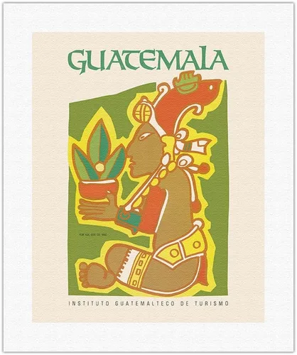 Vista 10 de Guatemala - Yum Kax Dios Del Maiz (señor del bosque) - Dios maya de las plantas y animales silvestres - Póster de viaje vintage c.1980s - Lienzo