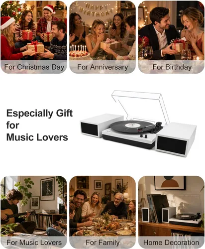 Vista 8 de LP&No.1 - Paquete de tocadiscos moderno con altavoces estéreo de estantería de doble potencia, preamplificador phono incorporado, transmisión por