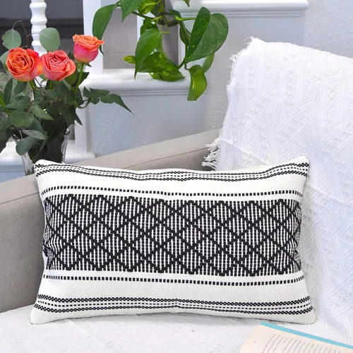 Vista 22 de Funda de almohada tejida de algodón, color verde oliva/blanco roto, 16 x 16 pulgadas (una sola pieza)