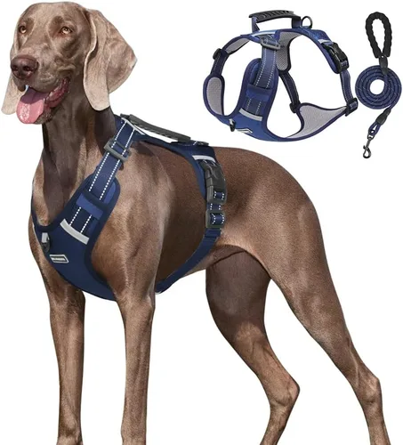 Vista 10 de Arnés para perro ajustable reflectante sin tirones, para perros medianos y grandes con correa de 59.06 pulgadas (negro, XS)