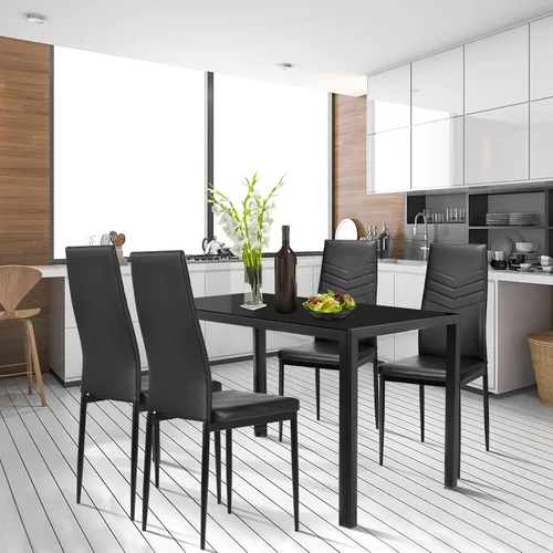 Vista 2 de Giantex Juego de 5 mesas de comedor para 4, mesa y sillas de cocina de vidrio moderna, mesa rectangular de marco de metal con cuero acolchado de 4