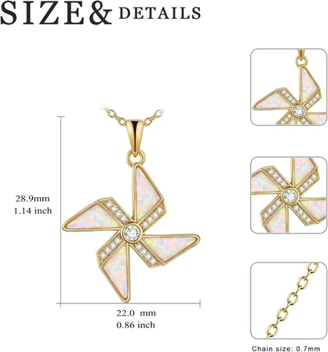Vista 3 de POTOPYY Collar con colgante de molinillo de viento de ópalo S925 joyería de plata de ley para mujer