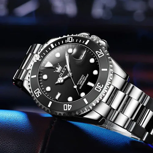 Vista 4 de OLEVS Reloj mecánico automático de los hombres del acero inoxidable de lujo de cuerda de los relojes de los hombres