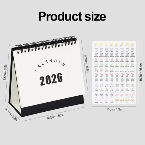 Vista 9 de Multibey Calendario de escritorio 2025-2026, calendario de escritorio pequeño abatible de 6.5 x 6.5 pulgadas, julio 2025-diciembre 2026, calendario