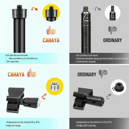 Vista 4 de CAHAYA Soporte de micrófono desmontable en el piso: soporte de micrófono resistente con base redonda pesada para teléfono y 2 clips de micrófono