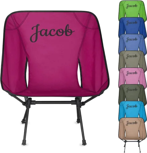 Vista 8 de Silla de camping personalizada portátil con nombre, silla plegable ligera para playa, senderismo, rosa, azul y dorado