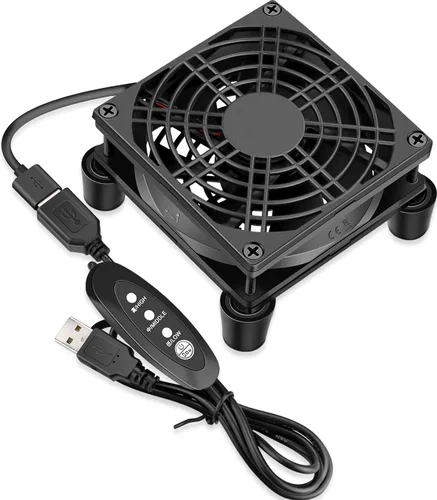 Vista 9 de GDSTIME Enfriador de ventilador de enrutador pequeño de 3.150 in con controlador de 3 velocidades L/M/H, CC 5V USB alimentado por USB, ventiladores