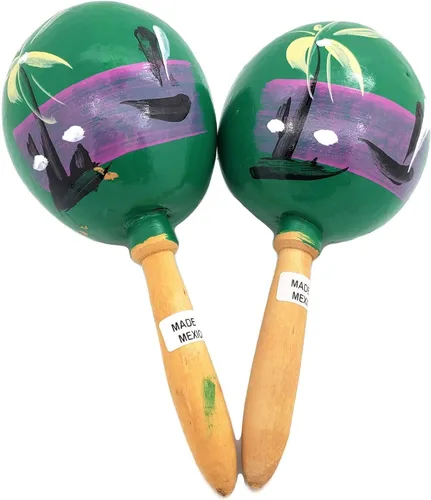 Vista 6 de Maracas de madera auténtica mexicana genuina hechas a mano de 8 pulgadas (10 pares (5 colores) 20 maracas) pintadas a mano. Madera. Generador