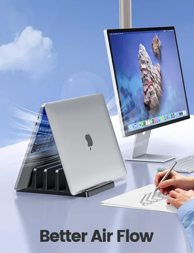 Vista 3 de Vaydeer Organizador vertical de 3 ranuras para laptop, soporte de almacenamiento para portátil hecho de plástico ABS de alta calidad, diseño 5 en 1