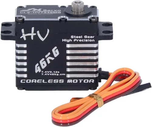 Vista 2 de JX servo CLS-HV7346MG 101.4 lbs Servo motor sin núcleo 7.4V Servo digital de alta precisión engranaje de acero servo completo CNC servo con bocina