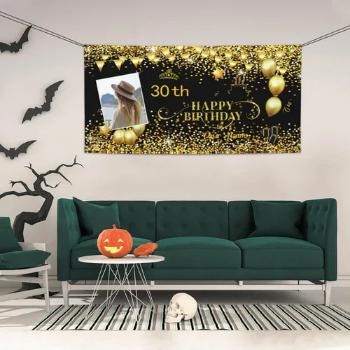 Vista 3 de Cartel personalizado de feliz cumpleaños con foto/nombre para mujeres, hombres, niños, fiesta de cumpleaños, suministros de decoración de interiores