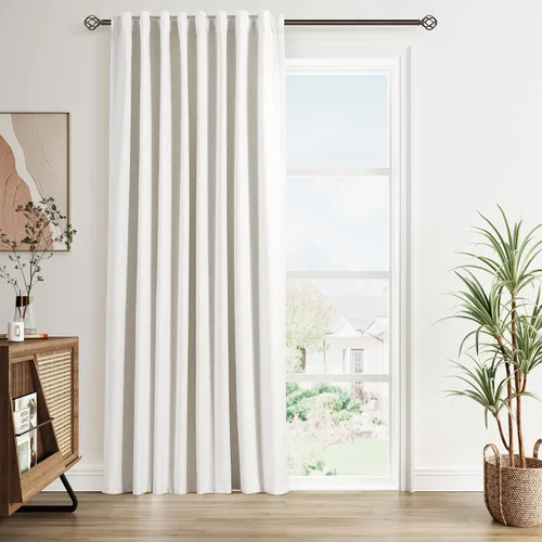 Vista 15 de Nanspring Cortinas de lino 100% opacas para dormitorio, 96 pulgadas de largo, con pestaña trasera, bolsillo para barra, aislamiento térmico, cortina