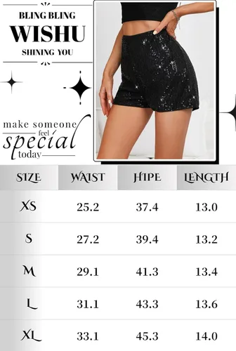 Vista 7 de Pantalones cortos de lentejuelas para mujer, de cintura alta, elásticos, pierna recta, brillantes, para fiesta, concierto, con purpurina