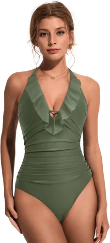 Vista 54 de SUUKSESS Traje de baño sexy de una pieza con volantes y control de abdomen para mujer