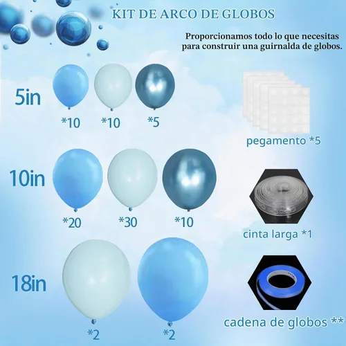 Vista 2 de Kit de arco de guirnalda de globos azules para cumpleaños de niño de Felice Arts con diferentes tamaños de globos metálicos macarrón azul pastel