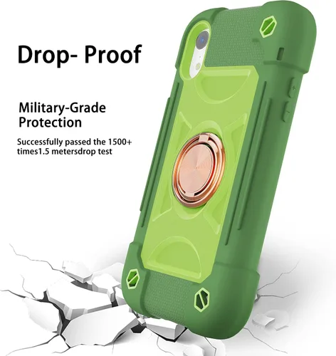 Vista 5 de Funda para iPhone XR de 6.1 pulgadas con soporte de anillo, con 2 protectores de pantalla de vidrio, resistente a los golpes, resistente a