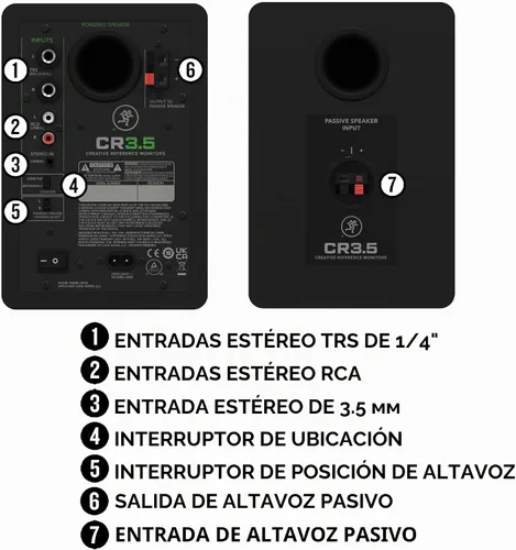 Vista 6 de Mackie CR3.5BT - Monitores de estudio de referencia creativa alimentados de 3.5 pulgadas con Bluetooth, perilla de tono e interruptor de ubicación