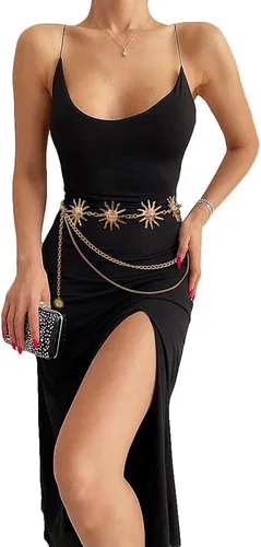 Vista 5 de Cinturón de cadena de metal de varias capas para mujer, estilo bohemio, para el sol, para el vientre, para la cintura