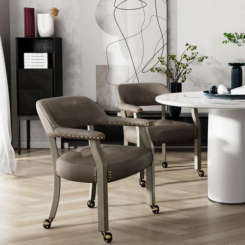Vista 69 de Juego de 2 sillas de comedor con ruedas, poliuretano gris antiguo Gris (Antique Grey)