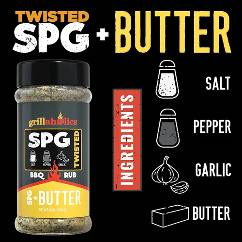 Vista 7 de Grillaholics Paquete de condimentos SPG: incluye nuestro condimento estándar de sal y pimienta y ajo y SPG + mantequilla frotada