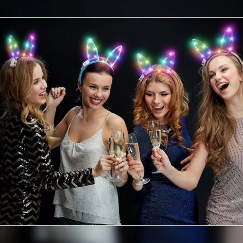 Vista 6 de WILLBOND 40 piezas de diadema con orejas de conejo LED iluminadas, accesorios para el cabello para mujer, suministros de fiesta de disfraces, 10