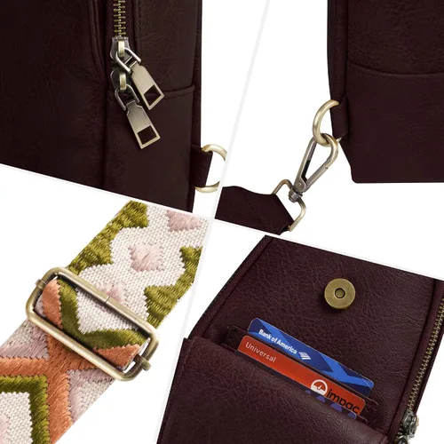 Vista 4 de KFXFENQ Bolso bandolera para mujer de piel sintética pequeño bolso bandolera multiusos para ciclismo para mujer Café Casual