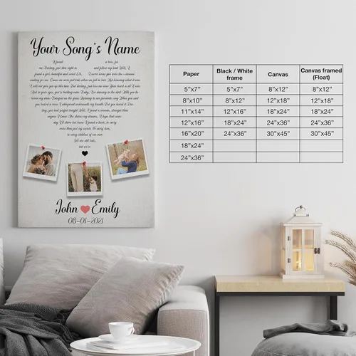Vista 6 de Letras de canciones personalizadas para pared, lienzo impreso con tu foto, texto, poema, letra. Personaliza el retrato, para esposa, novia, día de 3