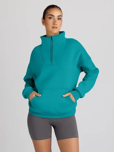 Vista 4 de Trendy Queen - Sudaderas con media cremallera y capucha de gran tamaño, extragrande, para otoño, Y2K, ropa de invierno