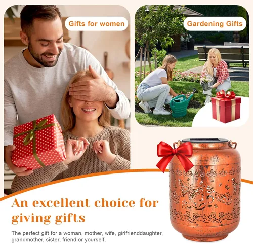 Vista 3 de Regalos de cumpleaños para mujeres, mamá, abuela, faroles solares de mariposa para exteriores, impermeables, cobre metal, luces solares colgantes