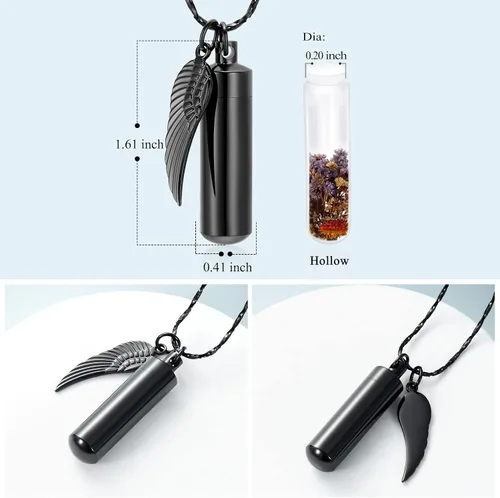 Vista 2 de Imrsanl Joyería de cremación para cenizas, collar de urna con colgante de urna cilíndrica con vial de vidrio, recuerdo de cenizas, joyería