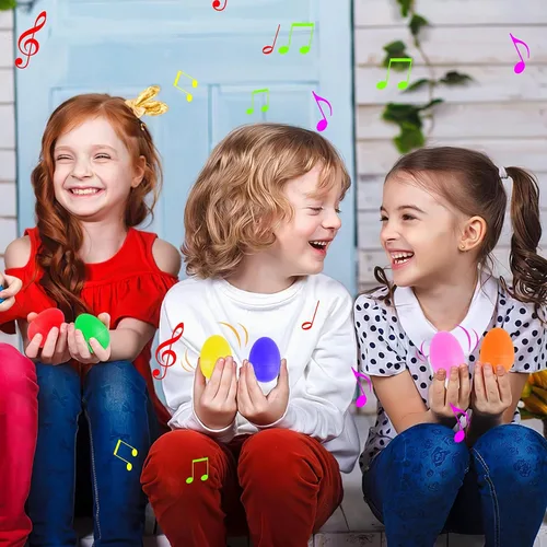 Vista 5 de Augshy 24 paquetes de instrumentos musicales agitadores para niños, 12 paquetes de coctelera de huevos y 12 paquetes de muñequera Jingle Bells