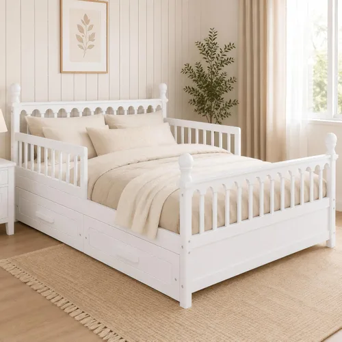 Vista 12 de Harper & Bright Designs Marco de cama doble con cama nido, plataforma para niños, cama doble con cama nido extraíble, madera maciza, no necesita