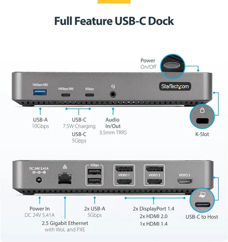 Vista 2 de StarTech - Base universal USB-C triple 4K, MacBook Pro Air y Windows, HDMI DP Windows macOS ChromeOS Ubuntu, Intel Apple Silicon AMD Snapdragon X