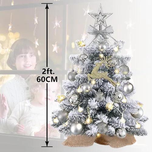 Vista 7 de KOIUEYW Mini árbol de Navidad preiluminado, pequeño árbol de Navidad artificial con luces, decoración preiluminada para mesa, hogar, cafetería