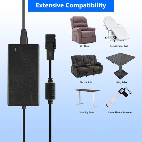 Vista 2 de Cable de alimentación universal para silla reclinable, fuente de alimentación reclinable de 2 pines 29 V 2 A con cable de extensión para sillón
