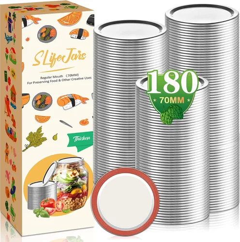 Vista 8 de SLifeJars Tapas y anillos para conservas de boca regular, 240 tapas y anillos para tarros Mason de 2.756 in y anillos para enlatado de boca regular