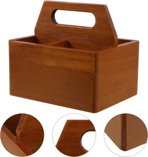 Vista 8 de Solid Wood Desktop Tea Bag Box with Handle, 3 Compartments Xmas