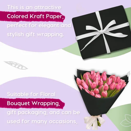Vista 4 de SMART&CASUAL Papel de regalo negro de 17.8 x 760 pulgadas (63 pies) de papel kraft para regalo, tablón de anuncios, ramos, flores, niños, embalaje