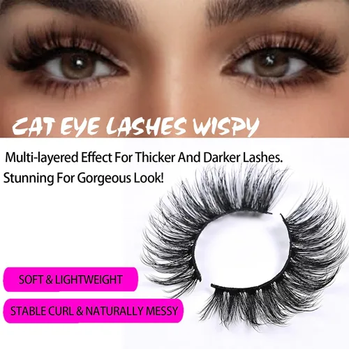 Vista 7 de IFSOWDRA Paquete de pestañas de ojo de gato, aspecto natural, corta, Wispy Strip Mink Lashes Pack