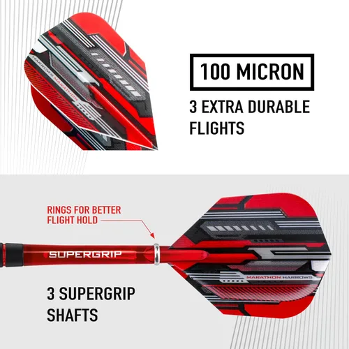 Vista 6 de Harrows Ace Rubber Brass Steel Tip Darts Set Available in 20g, 22g, 24g & 26g - Includes Supergrip Shafts, Micron Marathon Flights & Convenient