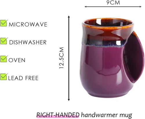 Vista 15 de Selamica - Taza de porcelana de 18 onzas con calentador de manos para diestros, taza de café, taza de té para familiares y pareja - Azul