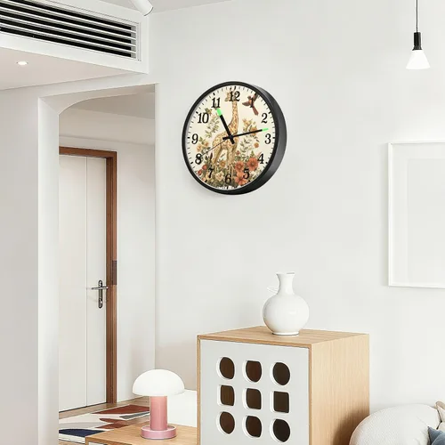 Vista 6 de Luminous Voice-Activated Wall Clock Modern Battery Operated Silent Non-Ticking Clock Giraffe Birds Flowers Botanical Illustration Vintage Style 12