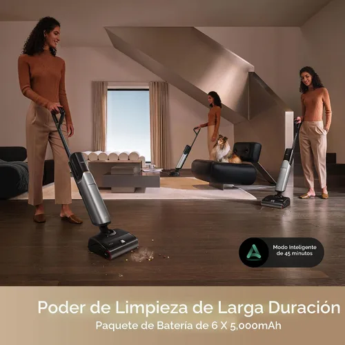 Vista 8 de Aspiradora en Seco y Húmedo Mova X4 Pro, 20000Pa Aspiradora Trapeadora Inalámbrica con Cero Enredos, Trapeado con Agua Caliente para Desórdenes