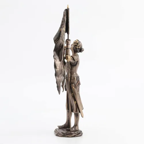Vista 7 de Figura de Juana de Arco de 15 pulgadas con espada y bandera de color bronce