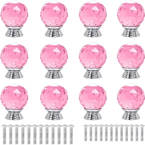 Vista 17 de 12 pomos de cristal de forma redonda de 1.18 pulgadas con tornillos, perilla de cajón para tirar, utilizada para cocina, tocador, puerta, armario