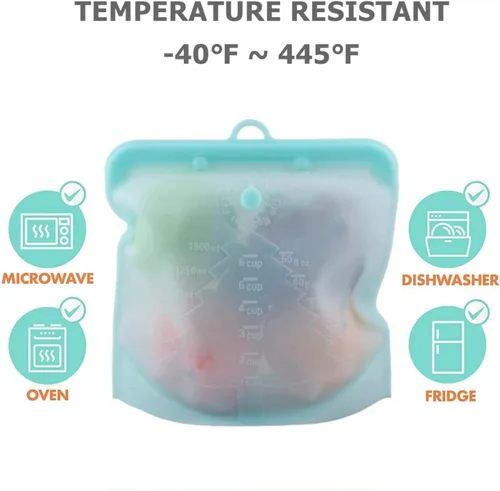 Vista 4 de Bolsa de almacenamiento de alimentos de 50.7 fl oz, bolsa de alimentos reutilizable, a prueba de fugas, reutilizable, bolsa fresca, bolsa para Verde