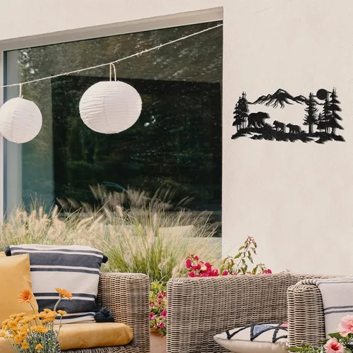 Vista 6 de Moxweyeni Arte de pared de oso de metal, bosque de oso de montaña, decoración rústica de caza de animales para decoración de pared de dormitorio