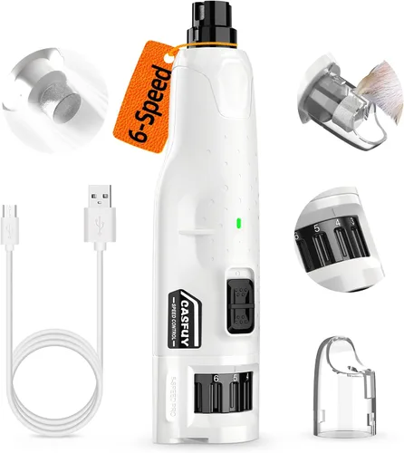 Vista 12 de Casfuy Molinillo de uñas para perro silencioso - (45db) Pulidora de uñas para mascotas de 6 velocidades con 2 luces LED para perros/gatos grandes