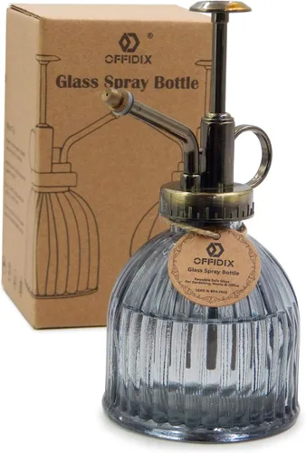 Vista 11 de OFFIDIX Botella rociadora de vidrio transparente, 6.3 pulgadas de alto, estilo vintage con bomba superior de plástico de bronce, regadera de vidrio